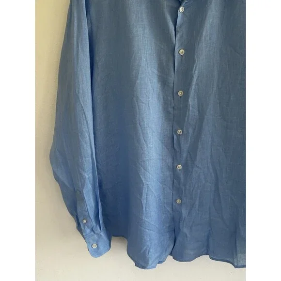 Club Room Luxury 100% Linen Shirt Men's Size Medium Blue Button Down Long Sleeve - Picture 4 of 7